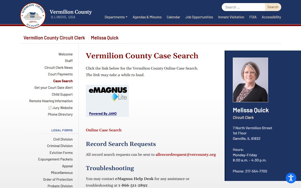 Vermilion County court records after arrest Circuit Clerk case search page